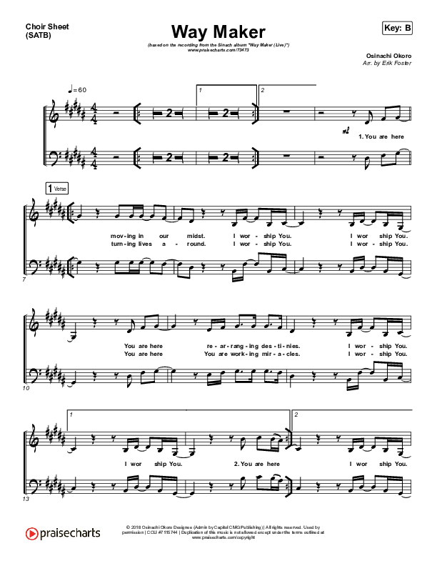 Way Maker (Live) Choir Sheet (SATB) (Sinach)