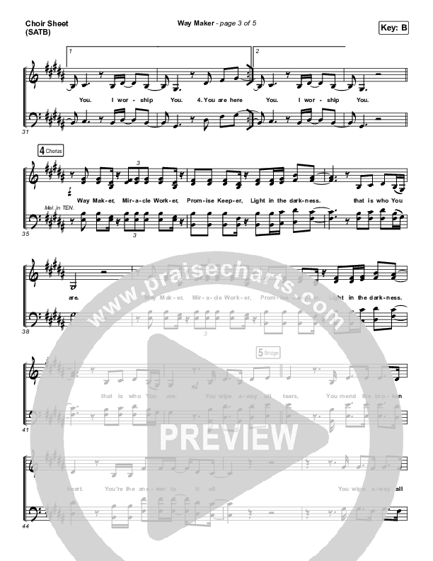 Way Maker (Live) Choir Sheet (SATB) (Sinach)