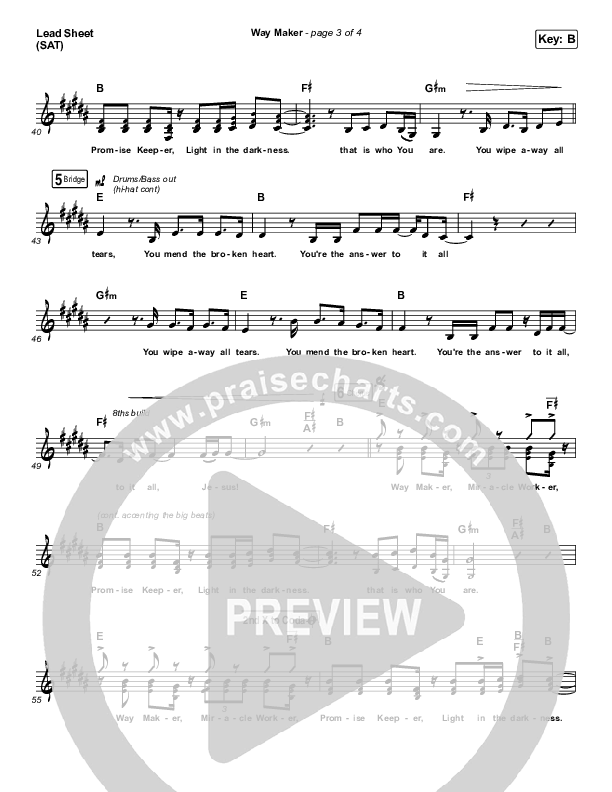 Way Maker (Live) Lead Sheet (SAT) (Sinach)