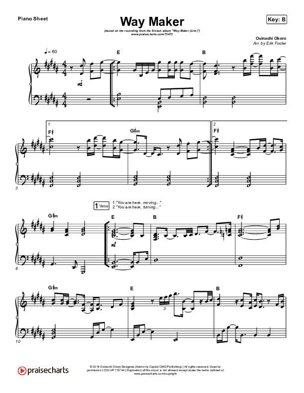Way Maker (Live) Piano Sheet (Sinach)
