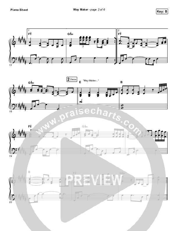Way Maker (Live) Piano Sheet (Sinach)