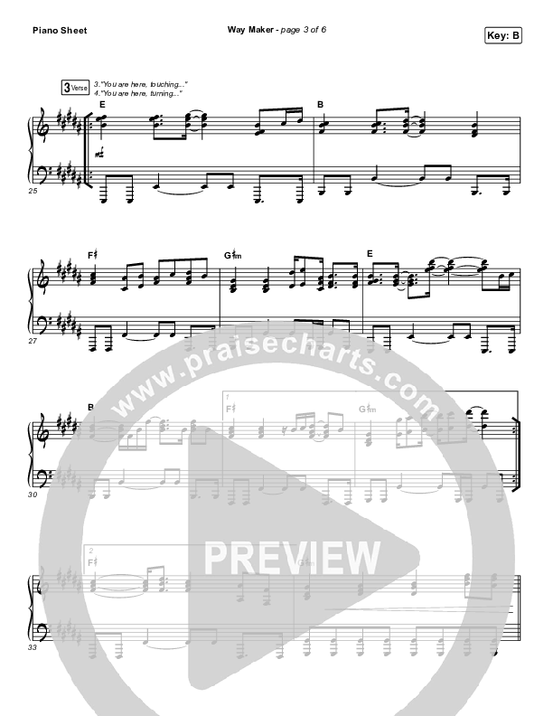 Way Maker (Live) Piano Sheet (Sinach)
