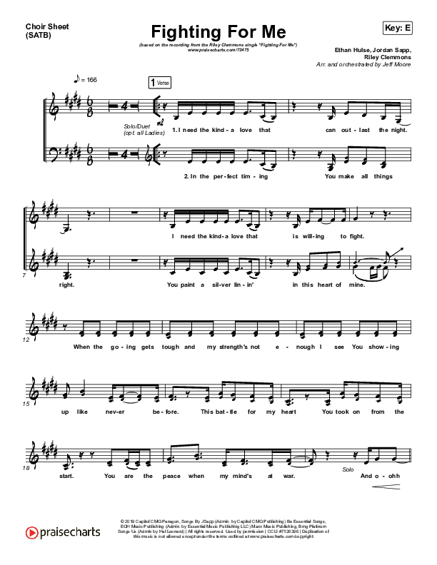 Fighting For Me Choir Sheet (SATB) (Print Only) (Riley Clemmons)