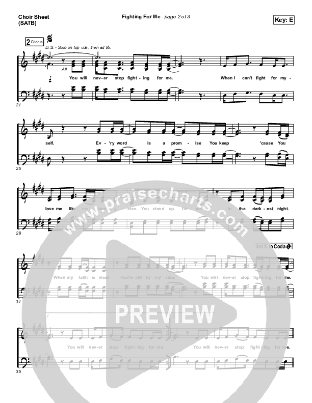 Fighting For Me Choir Sheet (SATB) (Print Only) (Riley Clemmons)
