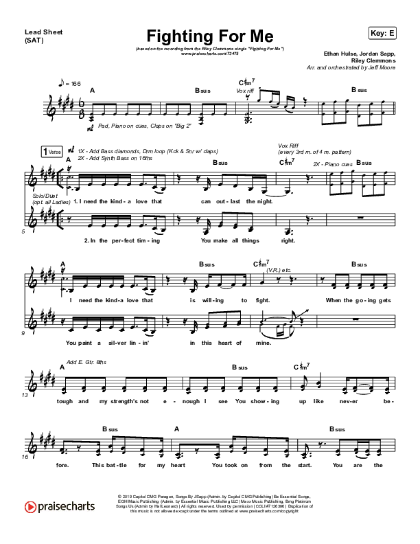 Fighting For Me Lead Sheet (Print Only) (Riley Clemmons)