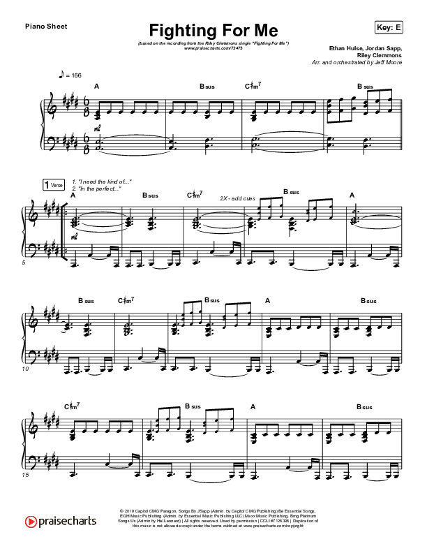 Fighting For Me Piano Sheet (Print Only) (Riley Clemmons)