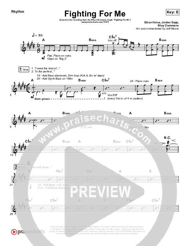 Fighting For Me Rhythm Chart (Print Only) (Riley Clemmons)