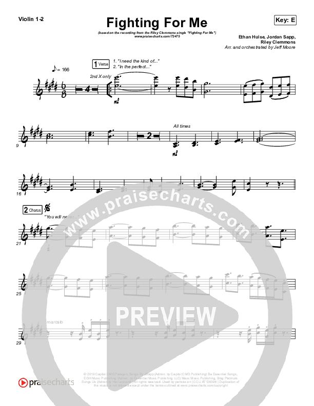 Fighting For Me Violin 1/2 (Riley Clemmons)