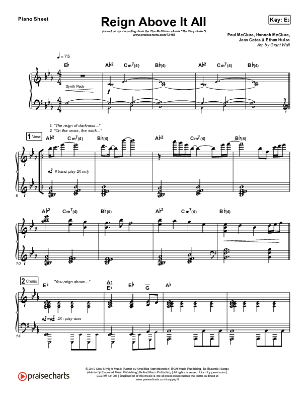 Reign Above It All Piano Sheet (The McClures / Paul McClure / Hannah McClure)