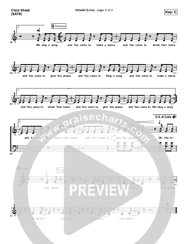 Inhabit (Live) Choir Sheet (SATB) (Leeland)