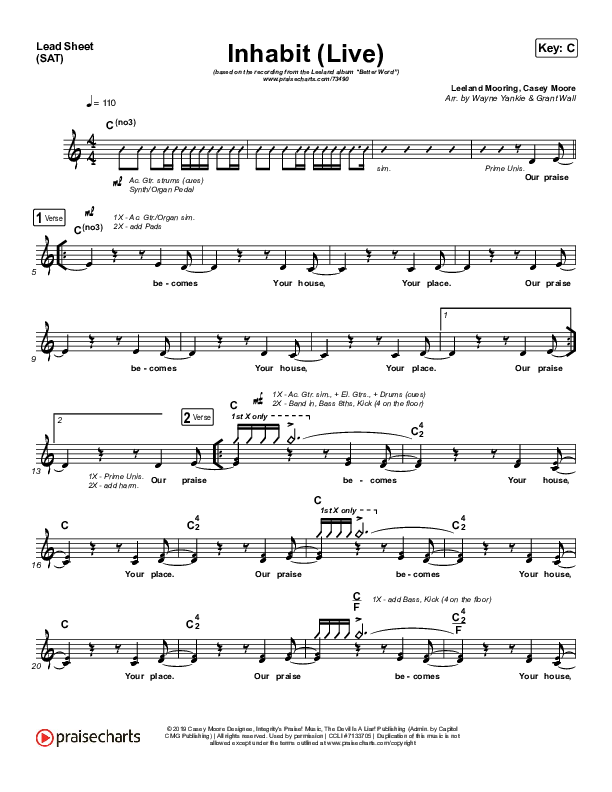 Inhabit (Live) Lead Sheet (SAT) (Leeland)