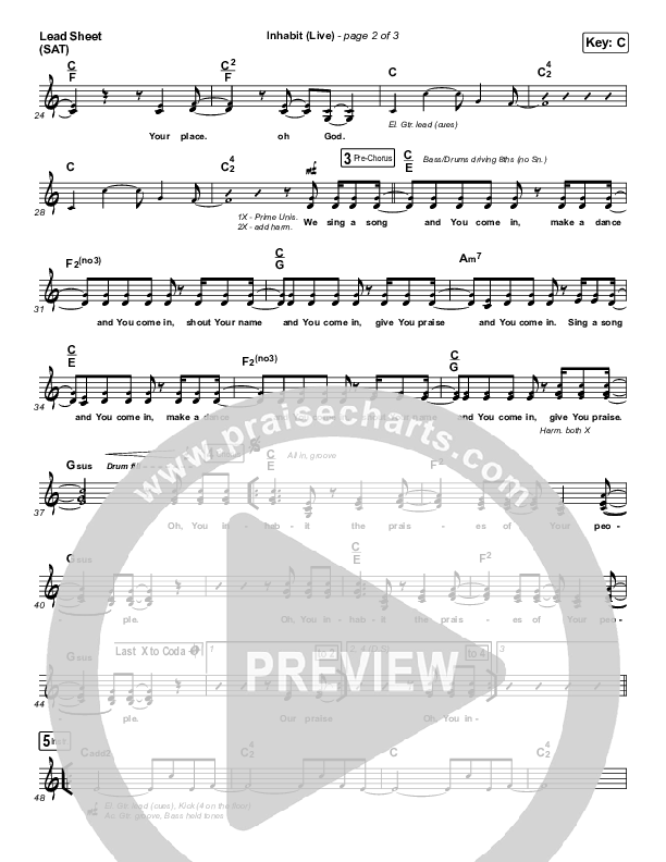 Inhabit (Live) Lead Sheet (SAT) (Leeland)