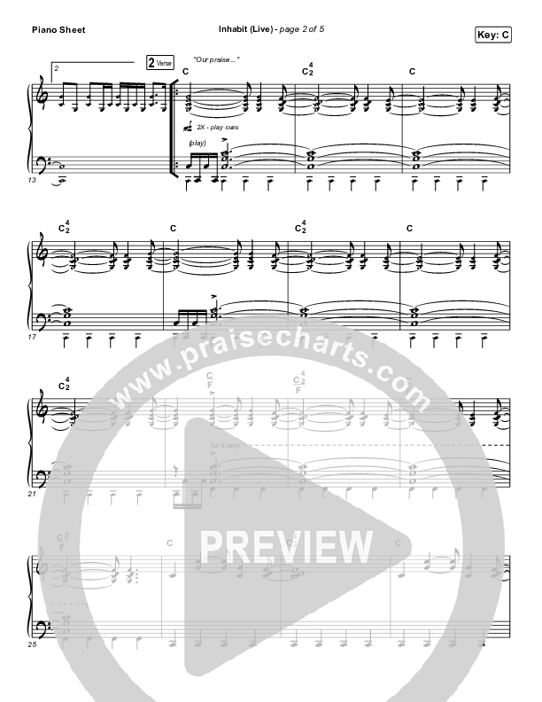 Inhabit (Live) Piano Sheet (Leeland)