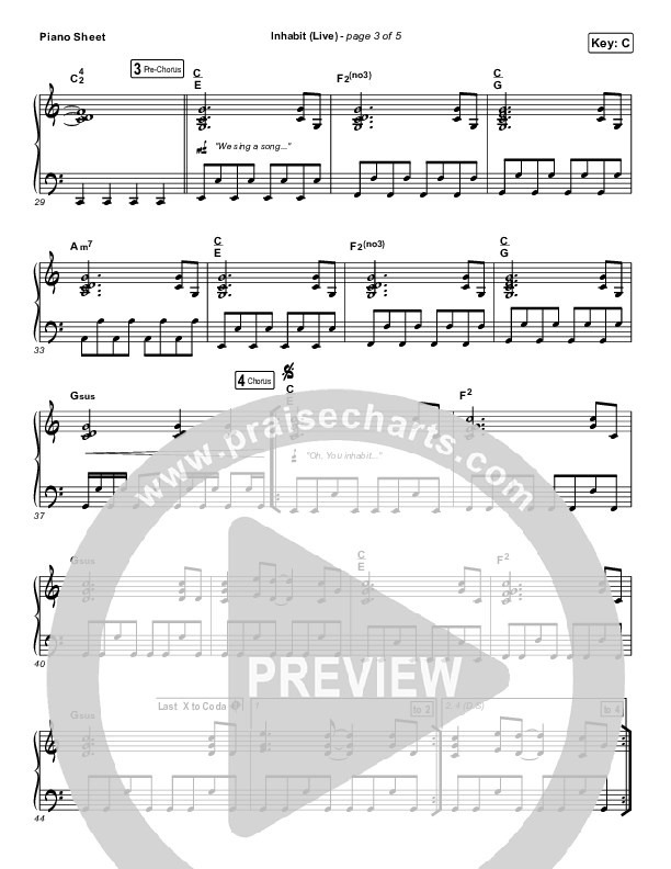 Inhabit (Live) Piano Sheet (Leeland)