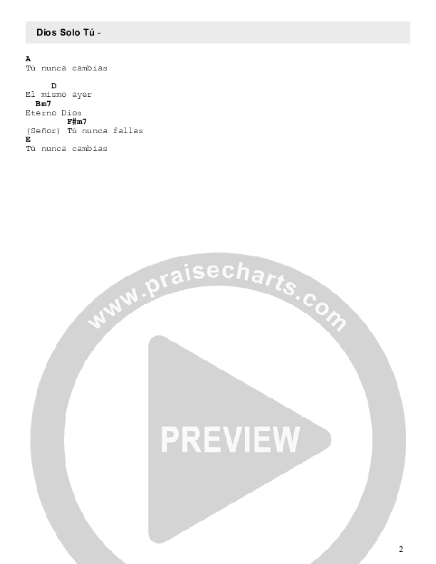 Dios Solo Tu Chord Chart (Free Worship)