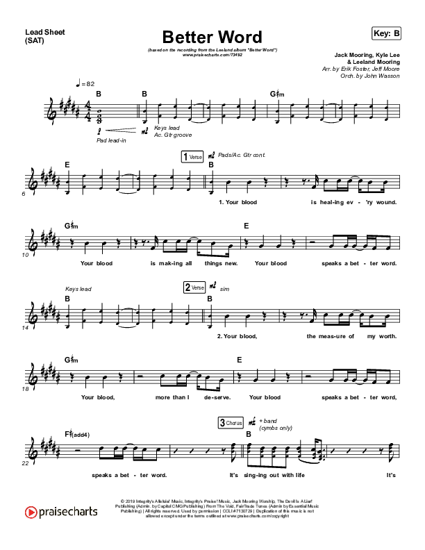 Better Word (Live) Sheet Music PDF (Leeland) - PraiseCharts