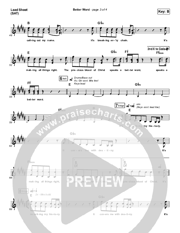 Better Word (Live) Lead Sheet (SAT) (Leeland)