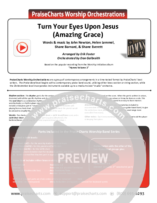 Turn Your Eyes Upon Jesus (Amazing Grace) Cover Sheet (Shane & Shane / The Worship Initiative)