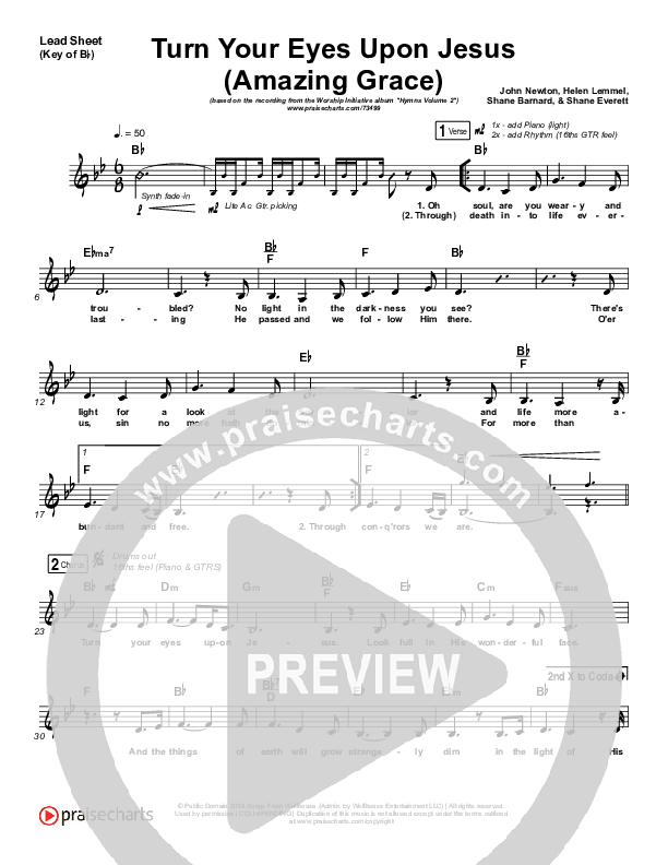 Turn Your Eyes Upon Jesus Lead Sheet (Melody) (Shane & Shane / The Worship Initiative)