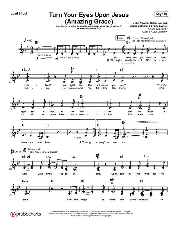 Turn Your Eyes Upon Jesus Lead Sheet (SAT) (Shane & Shane / The Worship Initiative)