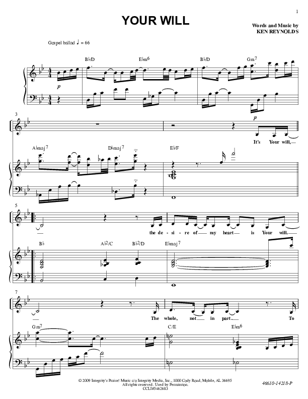 Your Will Piano/Vocal (Ken Reynolds)