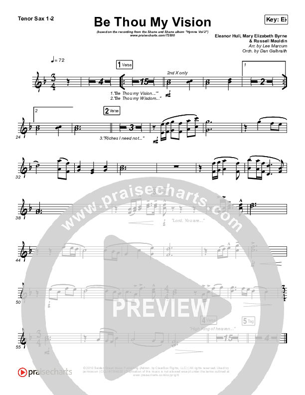 Be Thou My Vision (Lord You Are) Tenor Sax 1,2 (Shane & Shane / The Worship Initiative)