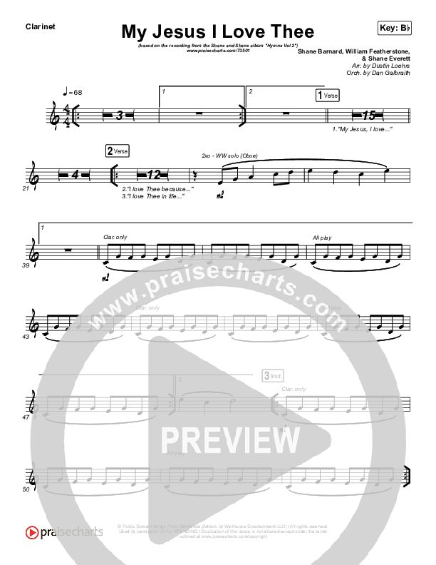 My Jesus I Love Thee Clarinet (Shane & Shane/The Worship Initiative)