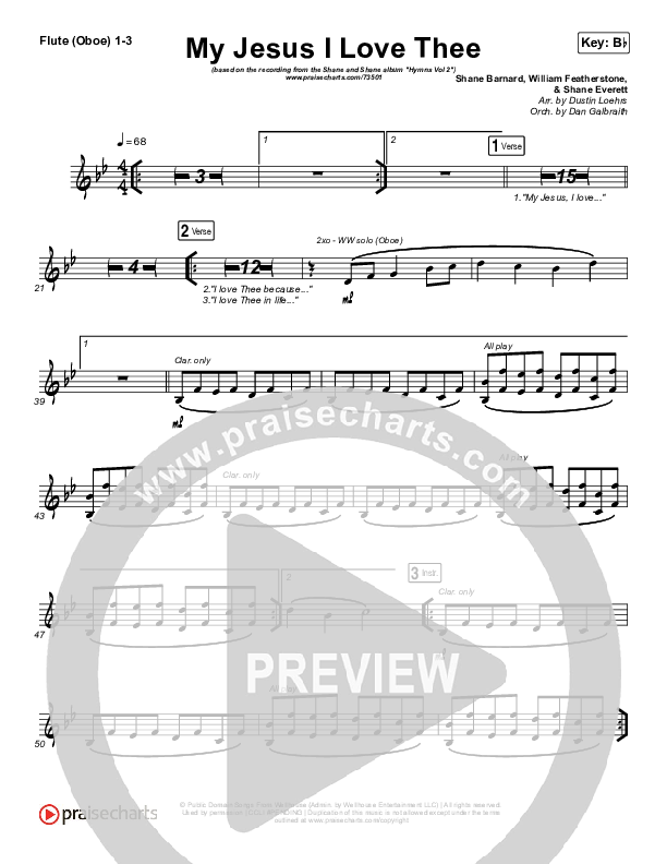 My Jesus I Love Thee Flute/Oboe 1/2/3 (Shane & Shane/The Worship Initiative)