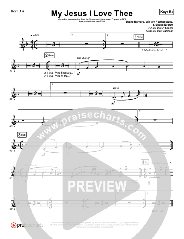 My Jesus I Love Thee French Horn 1/2 (Shane & Shane/The Worship Initiative)