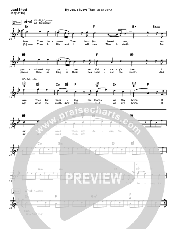 My Jesus I Love Thee Lead Sheet (Melody) (Shane & Shane/The Worship Initiative)