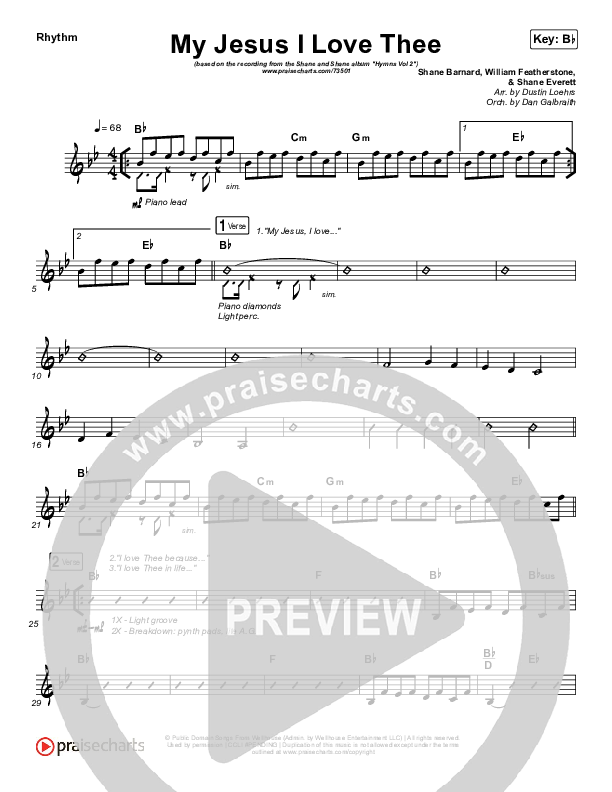 My Jesus I Love Thee Rhythm Chart (Shane & Shane/The Worship Initiative)