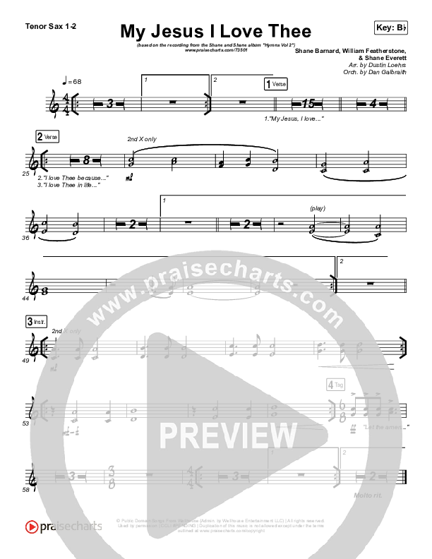 My Jesus I Love Thee Tenor Sax 1/2 (Shane & Shane/The Worship Initiative)