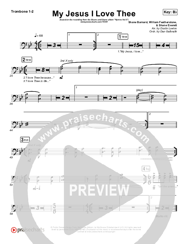 My Jesus I Love Thee Trombone 1/2 (Shane & Shane/The Worship Initiative)