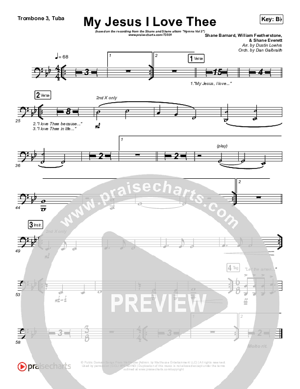 My Jesus I Love Thee Trombone 3/Tuba (Shane & Shane/The Worship Initiative)