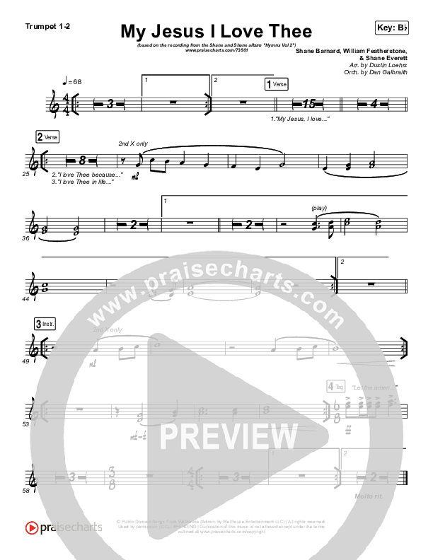 My Jesus I Love Thee Trumpet 1,2 (Shane & Shane/The Worship Initiative)