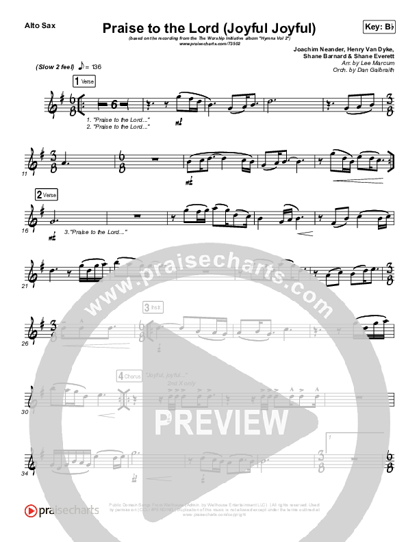 Praise To The Lord (Joyful Joyful) Alto Sax (Shane & Shane / The Worship Initiative)