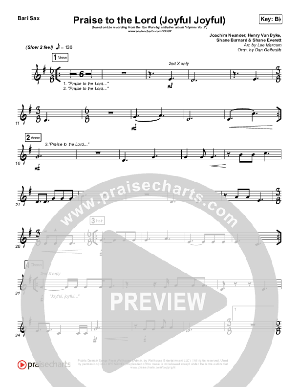 Praise To The Lord (Joyful Joyful) Bari Sax (Shane & Shane / The Worship Initiative)