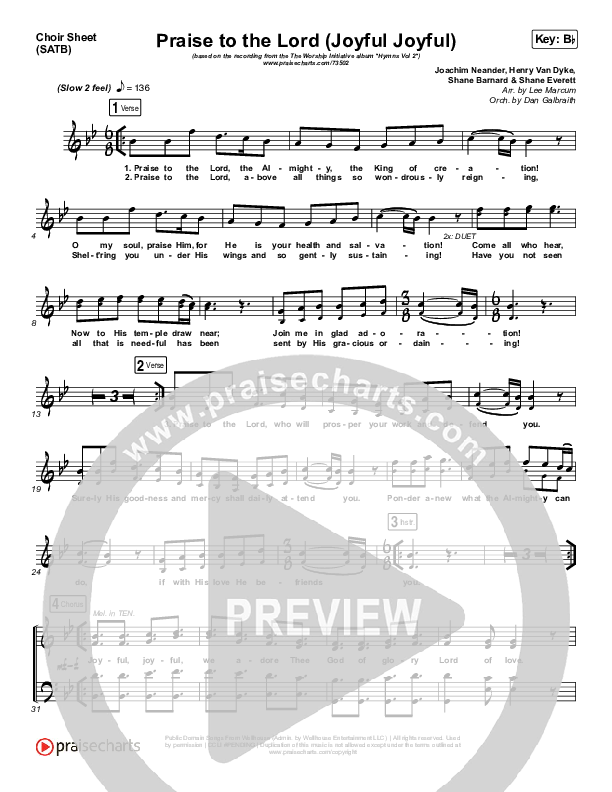 Praise To The Lord (Joyful Joyful) Choir Sheet (SATB) (Shane & Shane / The Worship Initiative)