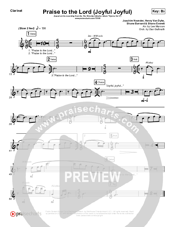 Praise To The Lord (Joyful Joyful) Clarinet (Shane & Shane / The Worship Initiative)