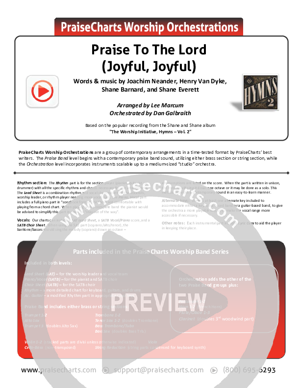 Praise To The Lord (Joyful Joyful) Orchestration (Shane & Shane / The Worship Initiative)