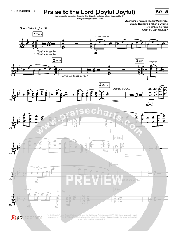 Praise To The Lord (Joyful Joyful) Flute/Oboe 1/2/3 (Shane & Shane / The Worship Initiative)