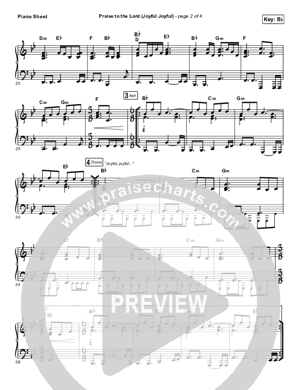 Praise To The Lord (Joyful Joyful) Piano Sheet (Shane & Shane / The Worship Initiative)