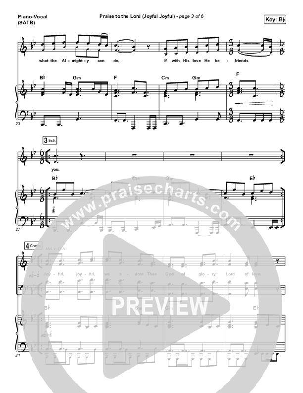 Praise To The Lord (Joyful Joyful) Piano/Vocal (SATB) (Shane & Shane / The Worship Initiative)