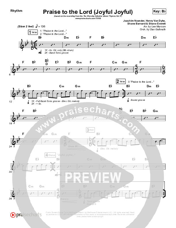 Praise To The Lord (Joyful Joyful) Rhythm Chart (Shane & Shane / The Worship Initiative)