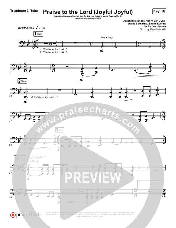 Praise To The Lord (Joyful Joyful) Trombone 3/Tuba (Shane & Shane / The Worship Initiative)