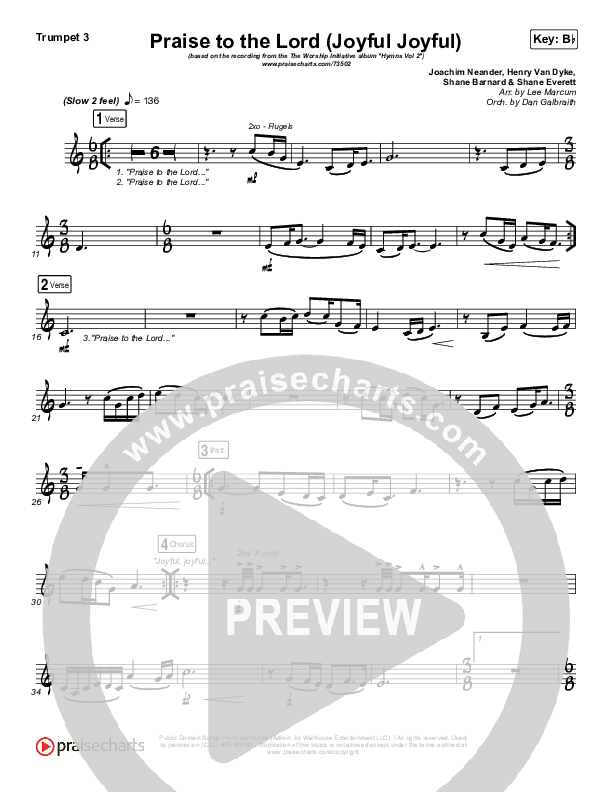 Praise To The Lord (Joyful Joyful) Trumpet 3 (Shane & Shane / The Worship Initiative)