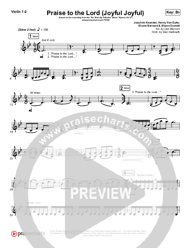 Praise To The Lord (Joyful Joyful) Violin 1/2 (Shane & Shane / The Worship Initiative)
