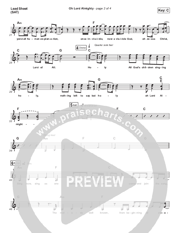 Oh Lord Almighty Lead Sheet (SAT) (Shane & Shane / The Worship Initiative)