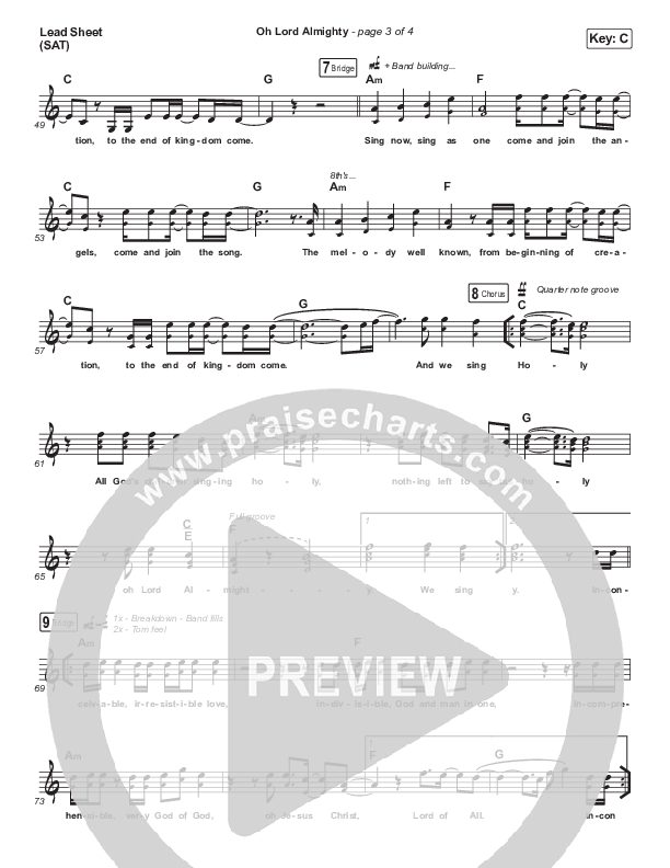 Oh Lord Almighty Lead Sheet (SAT) (Shane & Shane / The Worship Initiative)