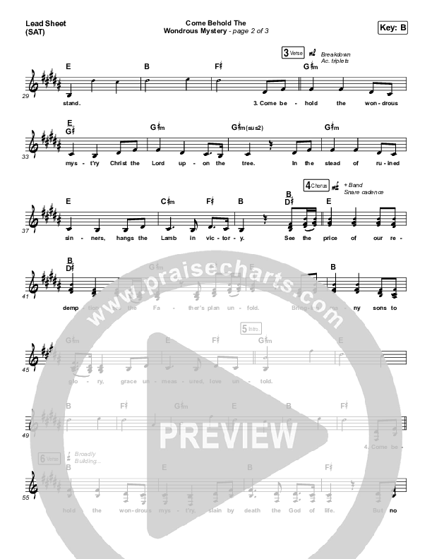 Come Behold The Wondrous Mystery Lead Sheet (SAT) (Shane & Shane / The Worship Initiative)